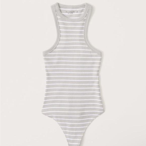 ABERCROMBIE Gray & White Striped Ribbed Scuba Essential Bodysuit XS - Picture 1 of 9